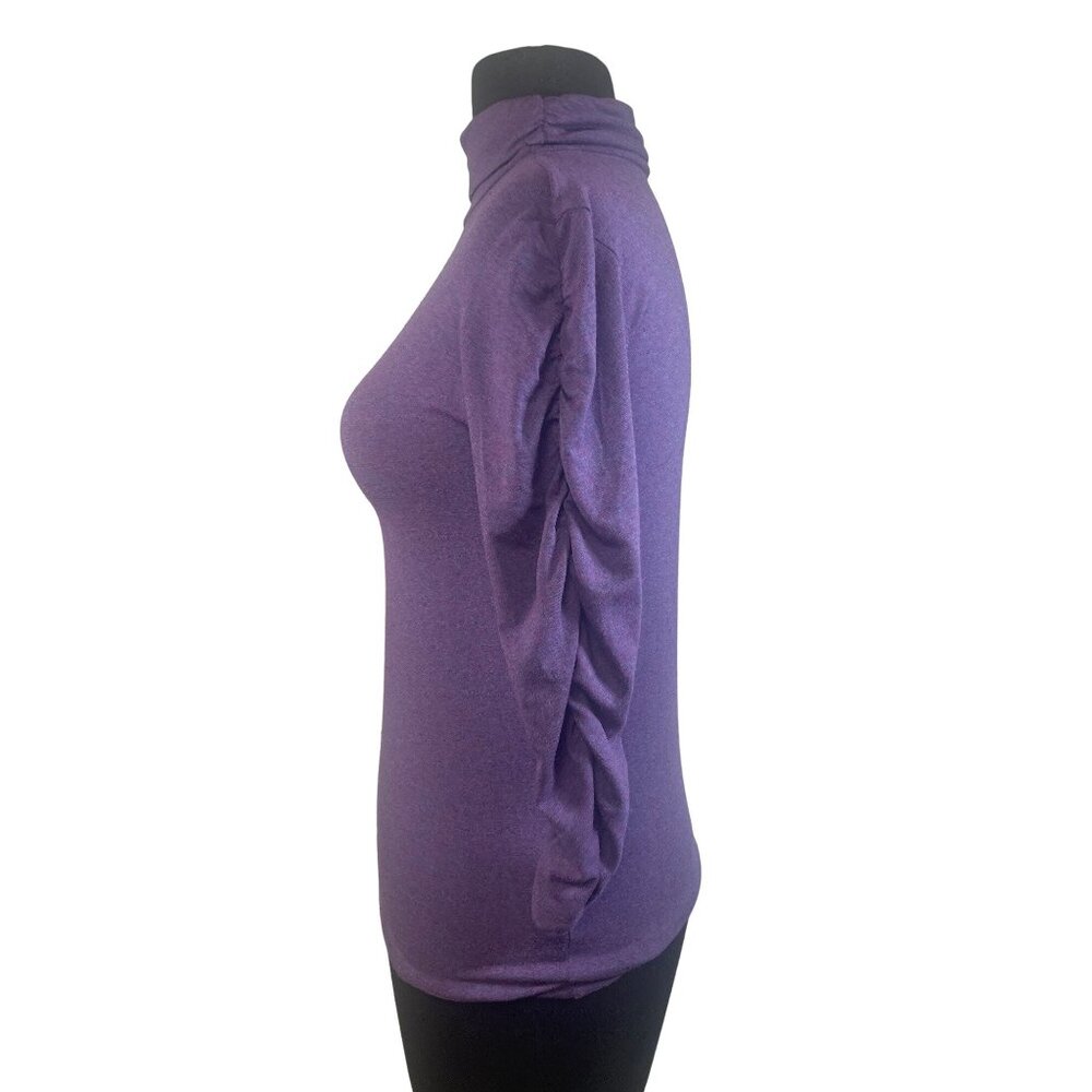 Fabrizio Gianni Purple Long Sleeve Turtleneck Top Rouched Sleeve & Neck Sz Small - Picture 2 of 10